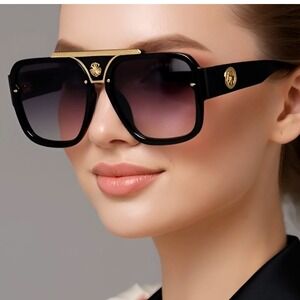 Women‎ Sunglasses Classy Square Black Lens Bold Classic Sophisticted Style Gafas